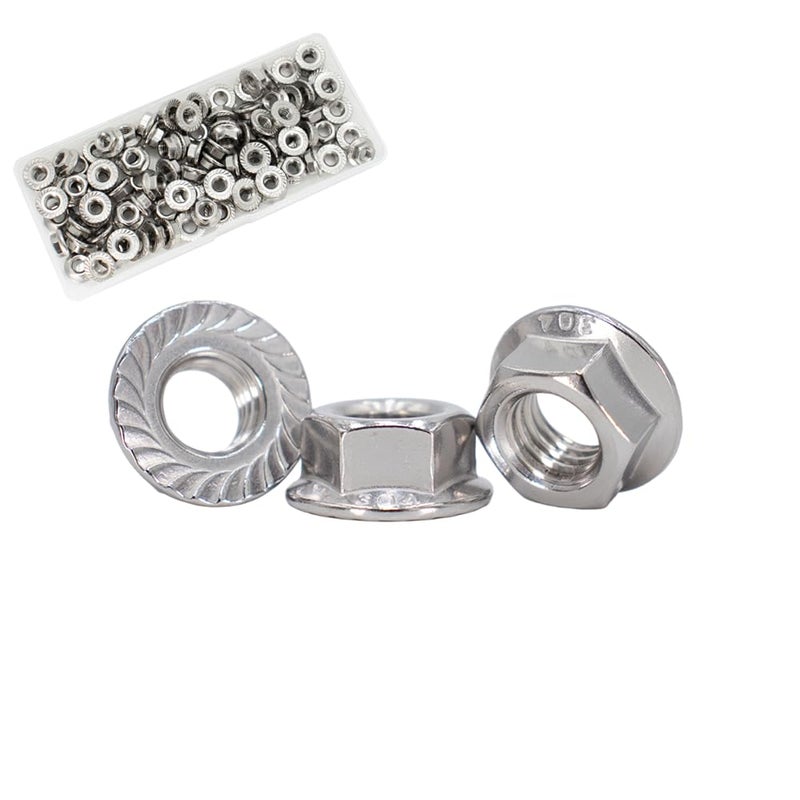 STORMCUBE M5x0.8mm DIN6923 Serrated Flange Nuts 100 Pack 304 Stainless Steel Hex Lock Nuts Full Thread for Industrial Construction Fasteners - Image 1